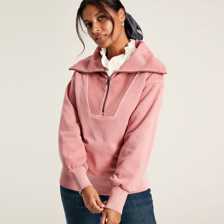 The Joules Ladies Tia Zip Neck Sweatshirt in Baby Pink#Baby Pink