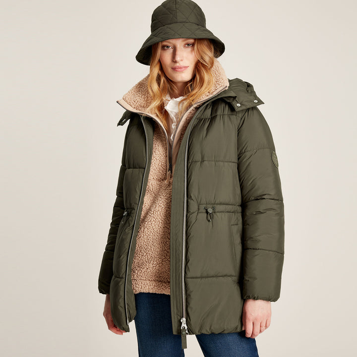 The Joules Ladies Holsworth Padded Coat in Dark Green#Dark Green
