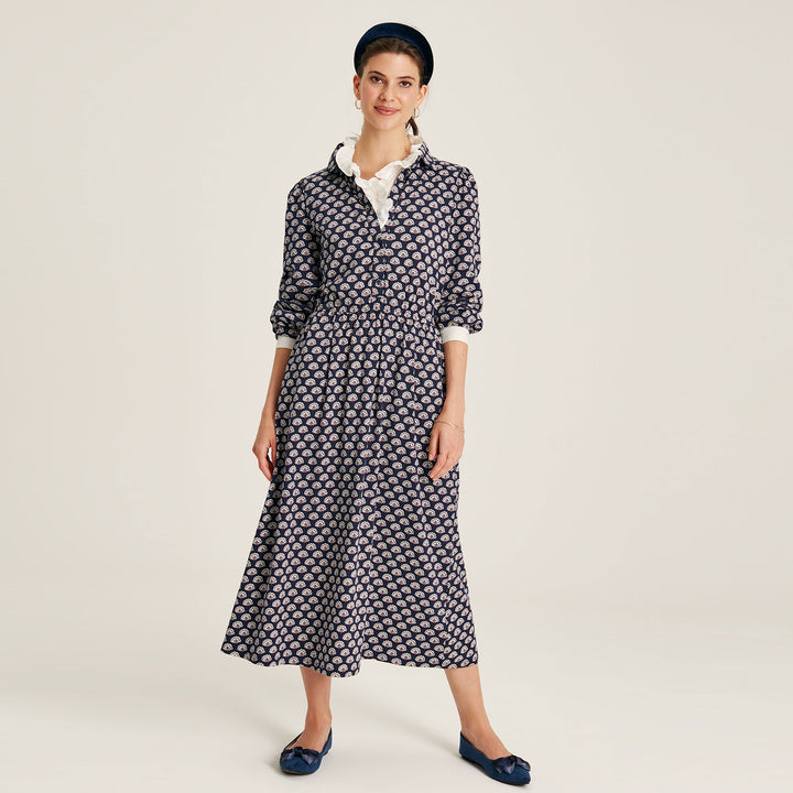 The Joules Ladies Hazel Jersey Shirt Dress in Navy Print#Navy Print