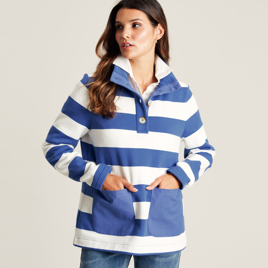 The Joules Ladies Serena Sweatshirt in Blue Stripe#Blue Stripe