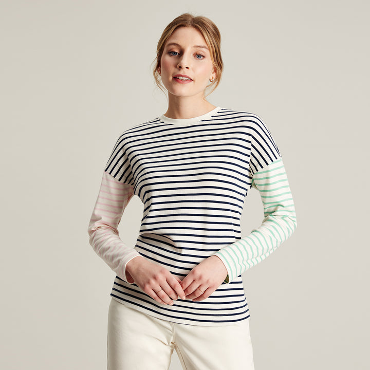 The Joules Ladies Esther Top in Navy Stripe#Navy Stripe