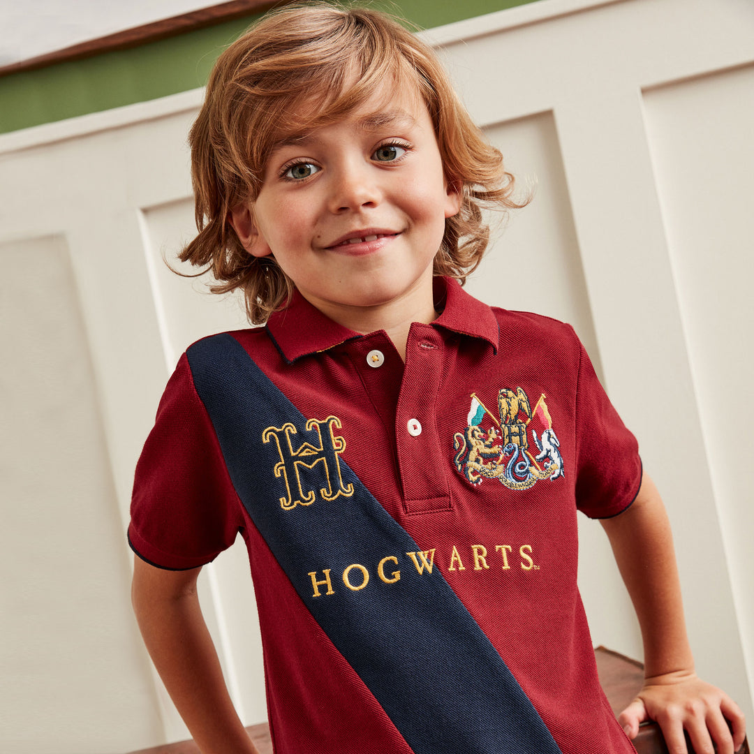 The Joules Boys Harry Potter Gryffindor Polo Shirt in Rhubarb Navy#Rhubarb Navy