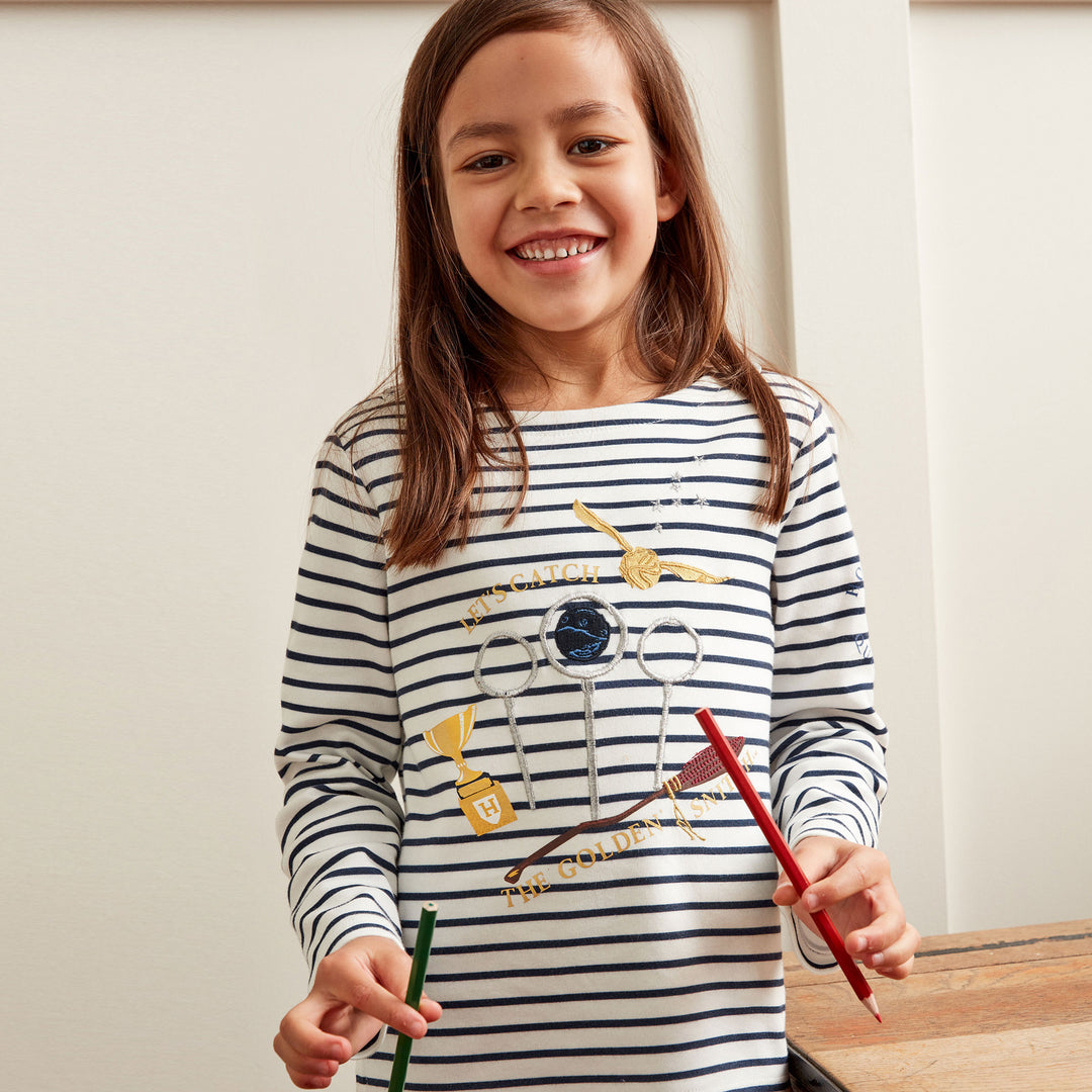 The Joules Boys Harry Potter Quidditch Chaser Jersey Top in Multi-Stripe#White Stripe