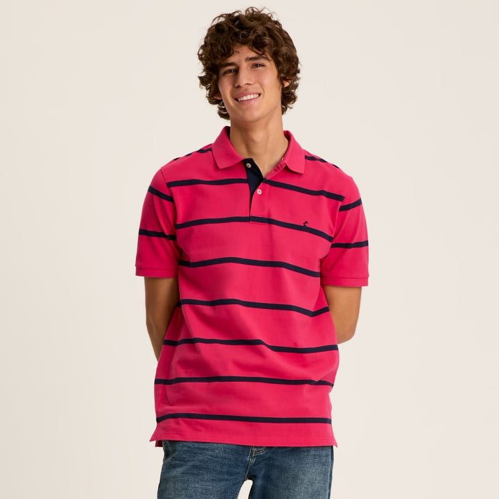 The Joules Mens Filbert Polo Shirt in Pink Stripe#Pink Stripe