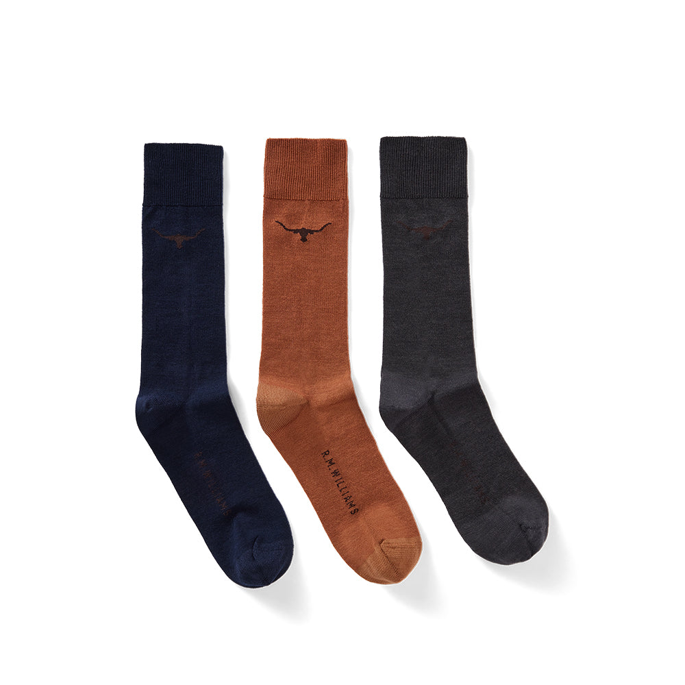 R M Williams Mens 3 Pack Longhorn Socks