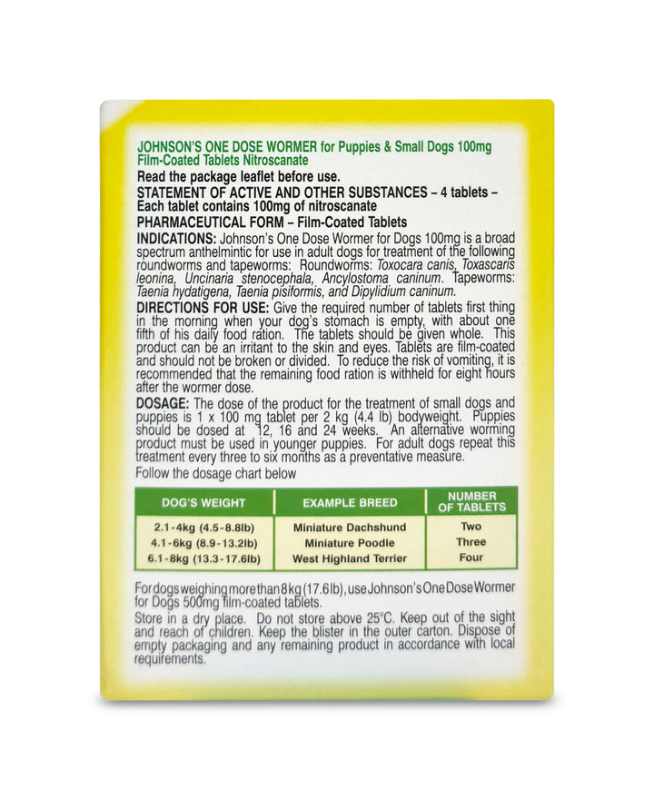 Johnsons One Dose Easy Wormer for Dogs - Size 1