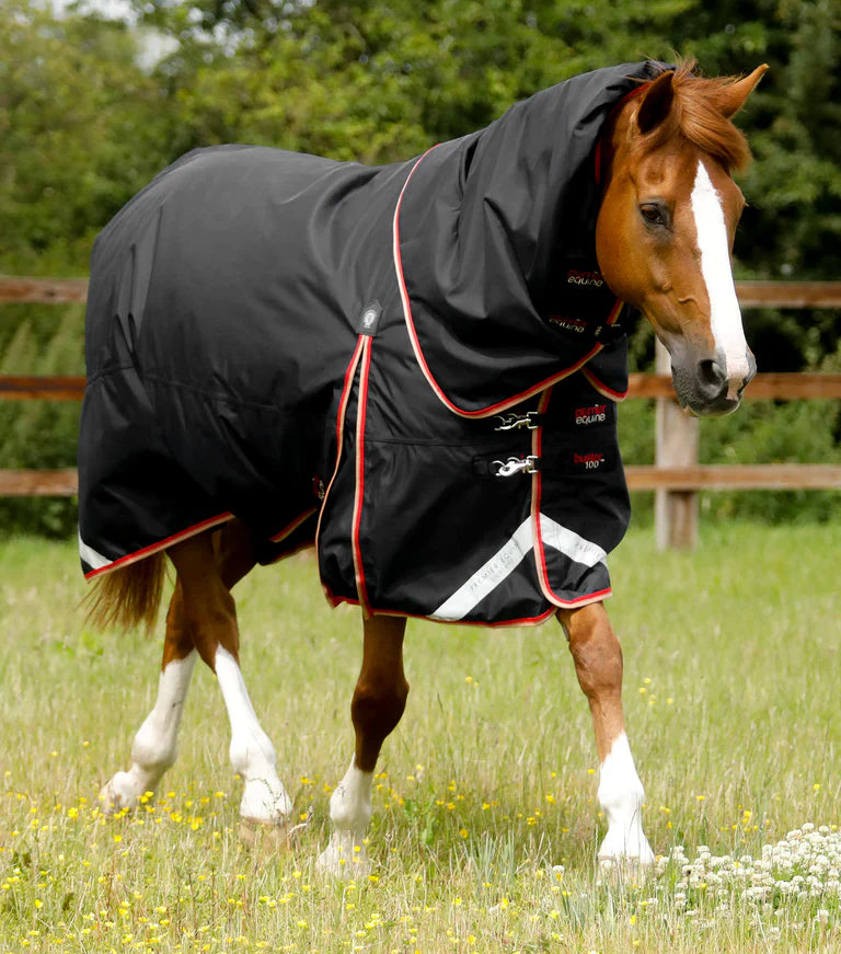 The Premier Equine Buster 100g Detach-A-Neck Turnout Rug in Black#Black