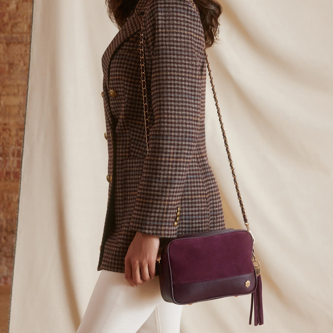 Fairfax & Favor Premium Stockist Exclusive Elderberry Suede Finsbury Cross Body Bag