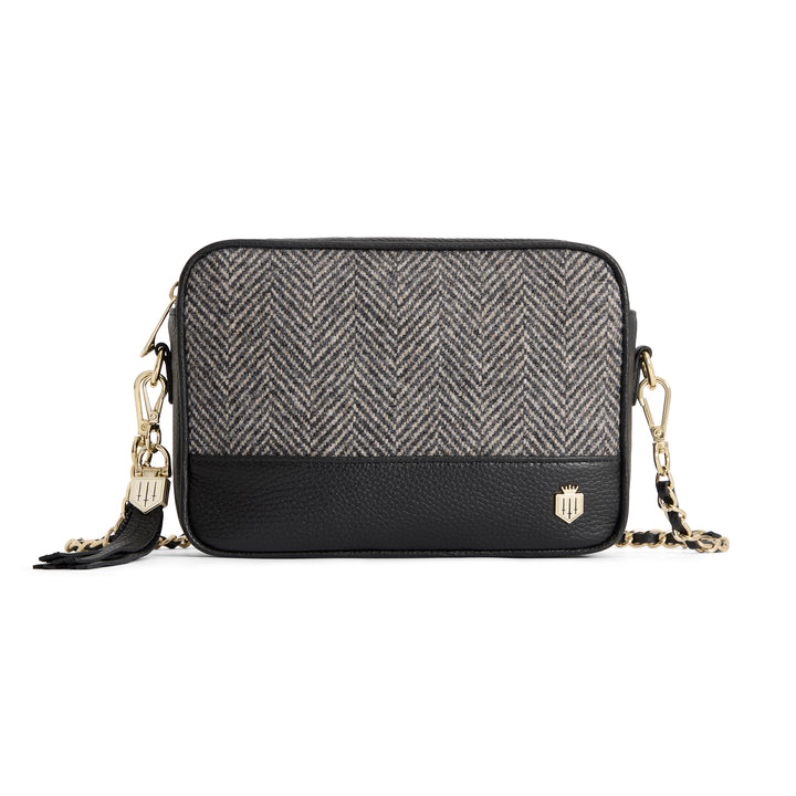 Fairfax & Favor Ladies Herringbone Black Leather Finsbury Cross Body Bag