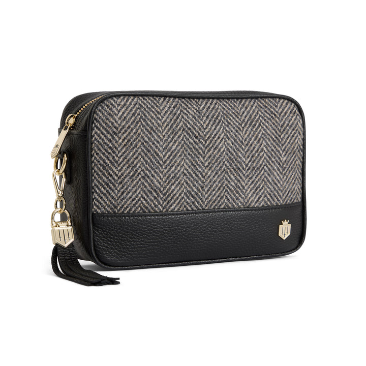 Fairfax & Favor Ladies Herringbone Black Leather Finsbury Cross Body Bag