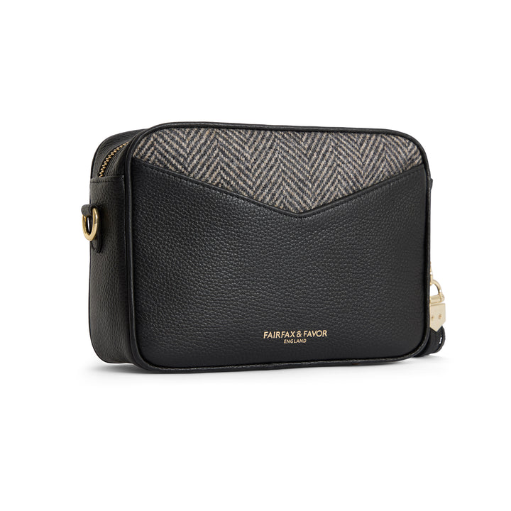Fairfax & Favor Ladies Herringbone Black Leather Finsbury Cross Body Bag