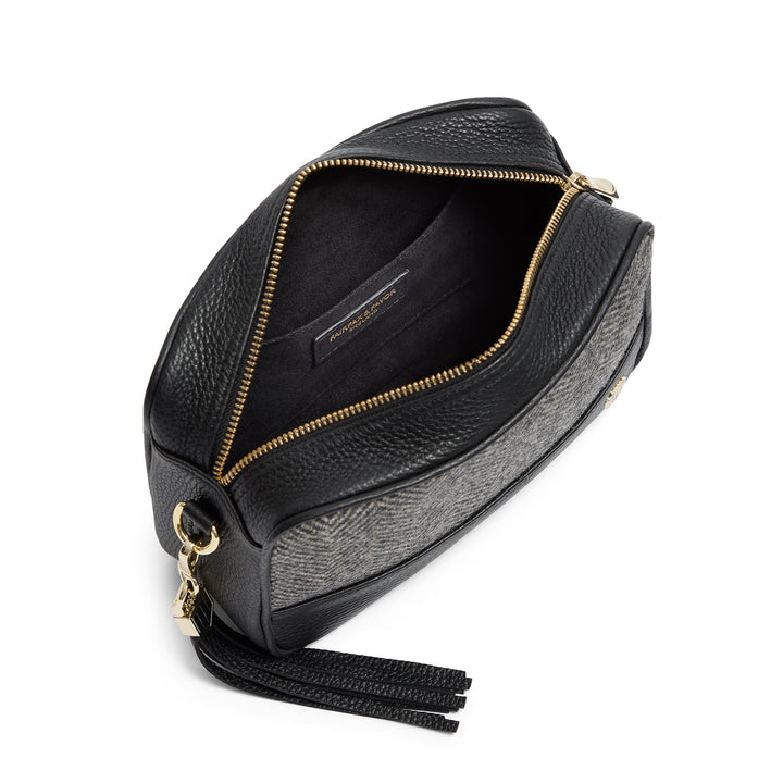 Fairfax & Favor Ladies Herringbone Black Leather Finsbury Cross Body Bag