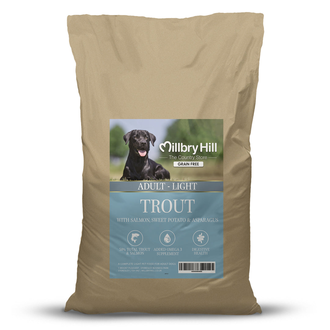 Millbry Hill Grain Free Adult Dog Food Light with Trout Salmon, Sweet Potato & Asparagus 12kg