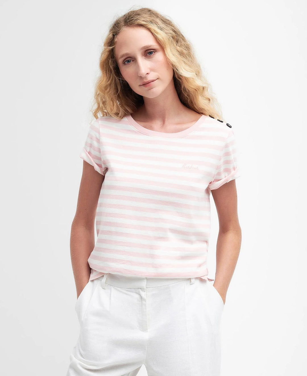 Barbour Ladies Ferryside Top in Pink Stripe#Pink Stripe