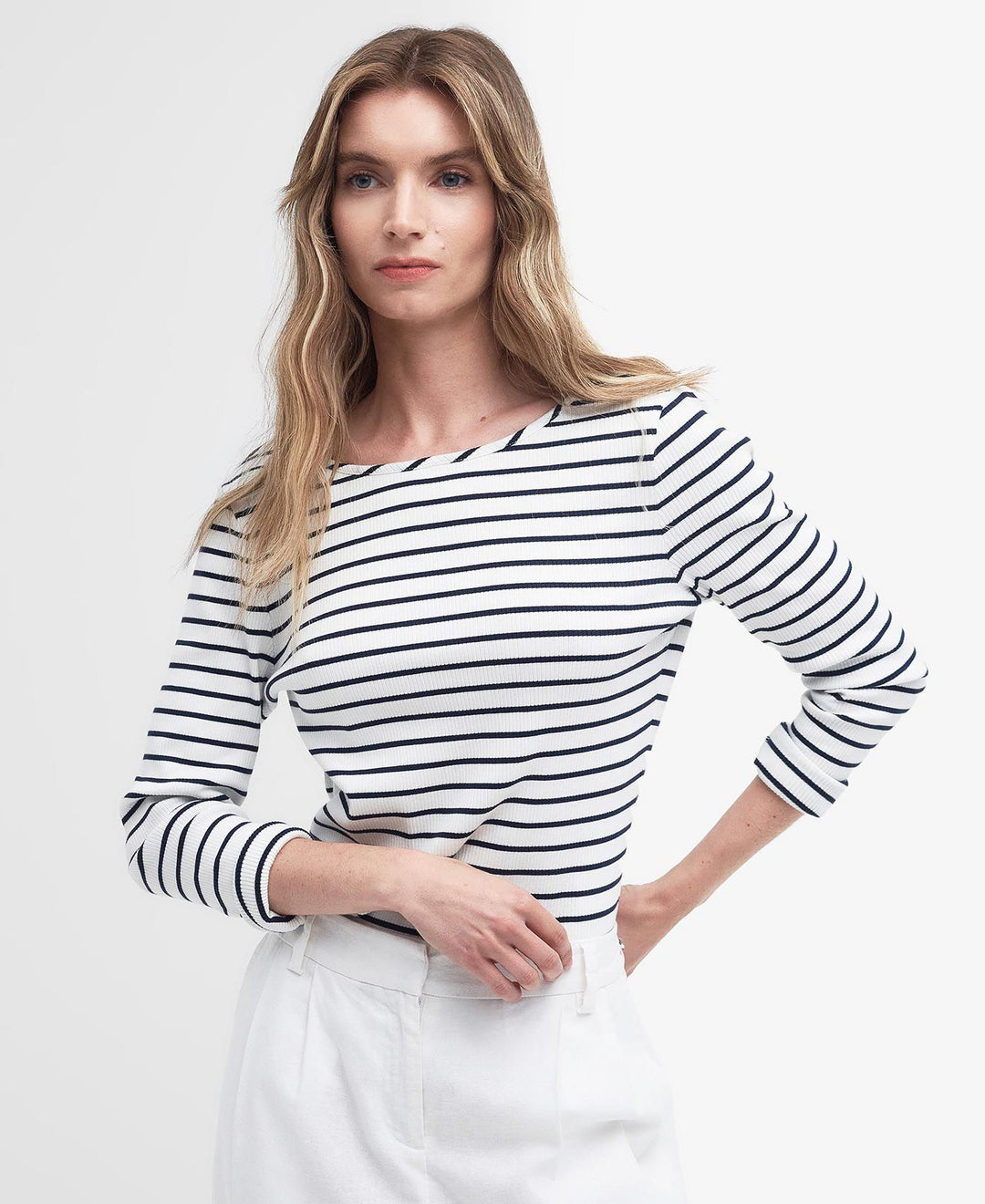 Barbour Ladies Langton Top in Cream Stripe#Cream Stripe