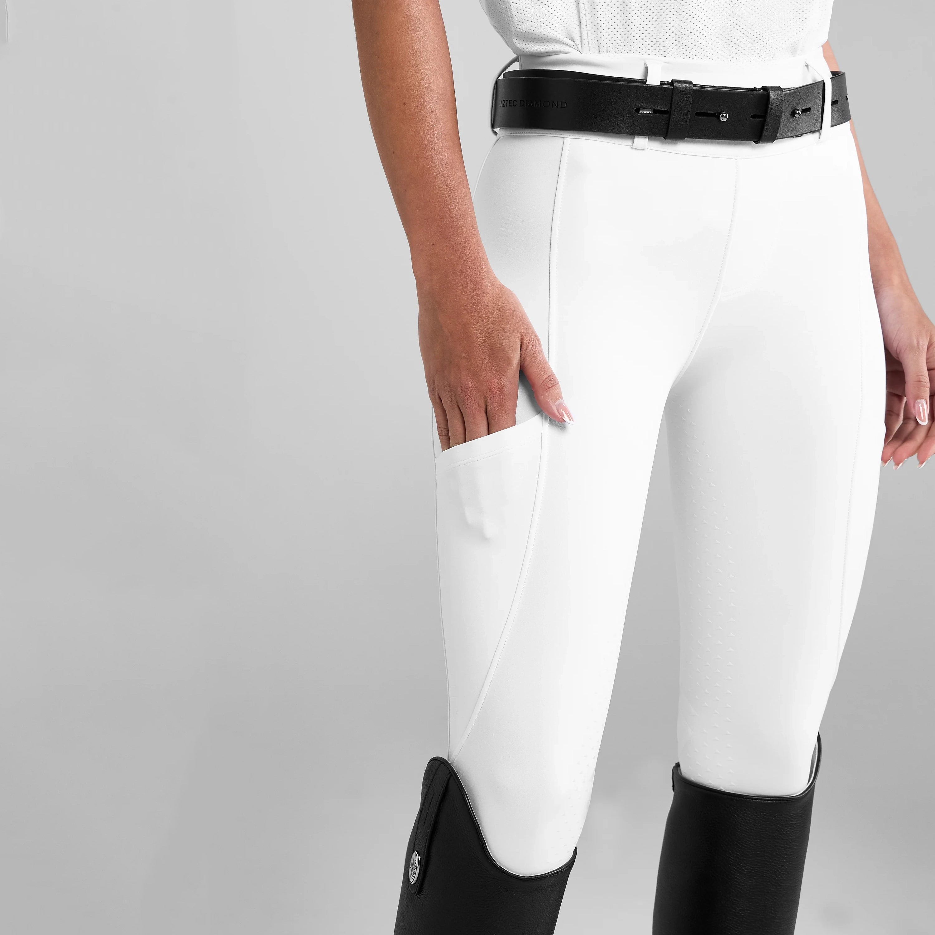 Aztec Diamond Ladies Compression Full Seat Breeches - White | Millbry Hill