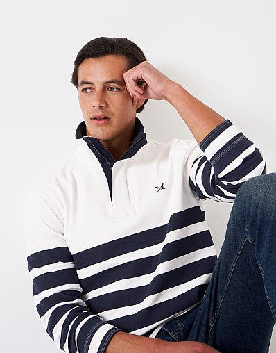 The Crew Mens Classic 1/2 Zip Sweat Shirt in Navy stripe#Navy stripe