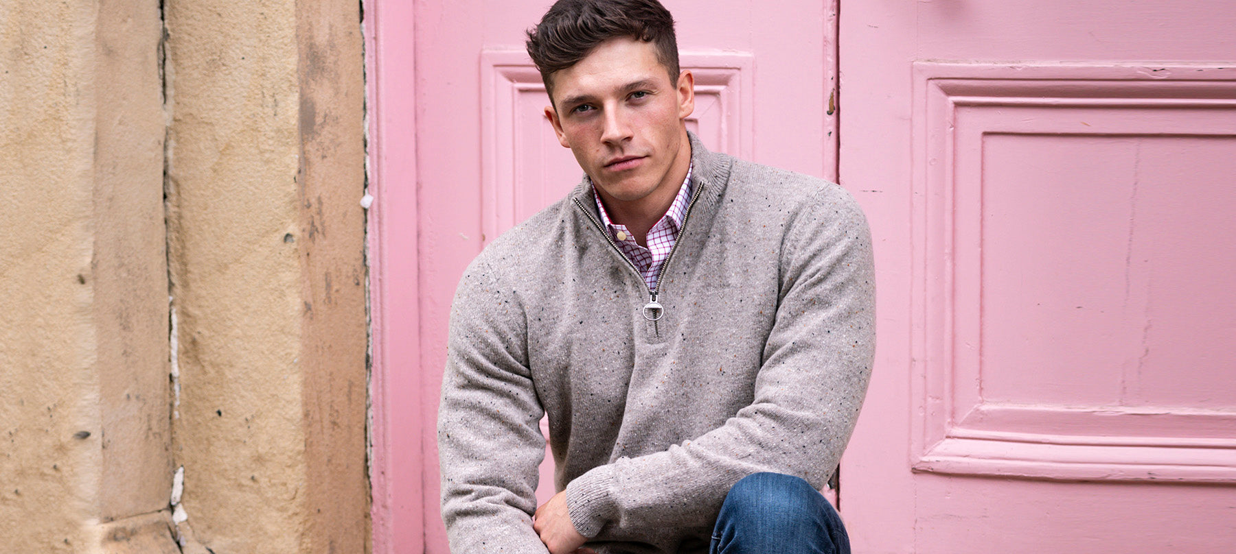 Man wearing Barbour jumper