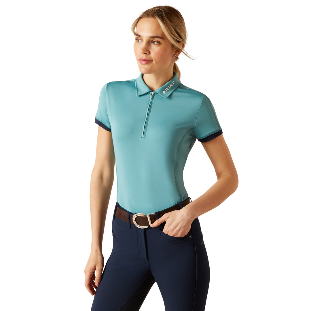 Ariat Ladies Bandera 1/4 Zip Short Sleeve Polo#Blue