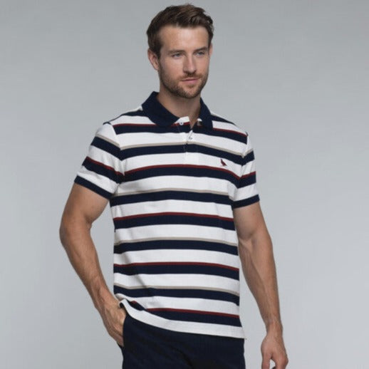 The Schoffel Mens St Ives Stripe Polo Shirt in Navy Stripe#Navy Stripe