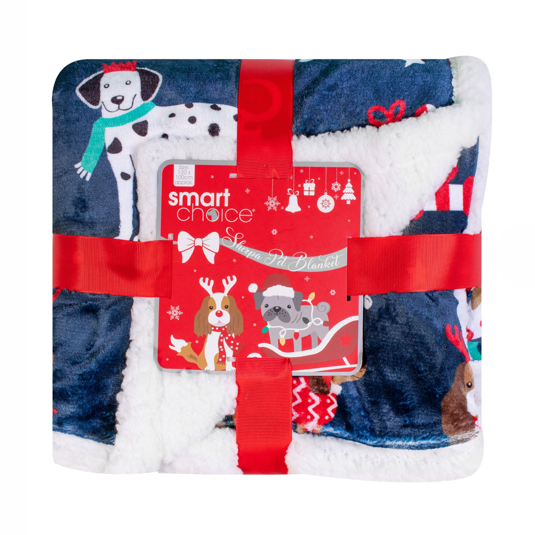 Smart Choice Festive Navy Sherpa Pet Blanket