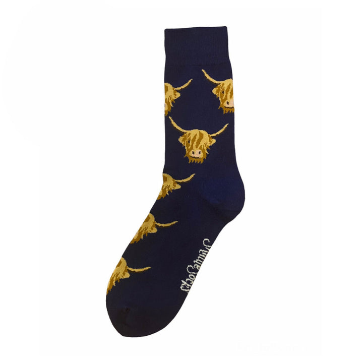 The Shuttle Socks Ladies Highland Cow Socks in Navy#Navy