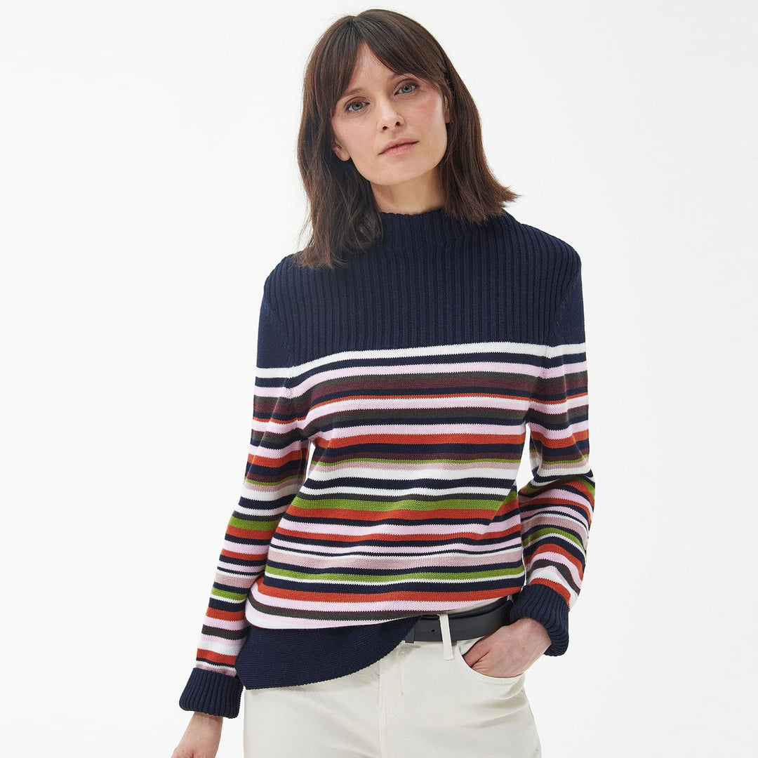 The Barbour Ladies Stripe Guernsey Knit in White Stripe#White Stripe