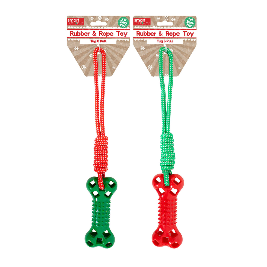 Smart Choice Festive Rubber & Rope Tug Dog Toy