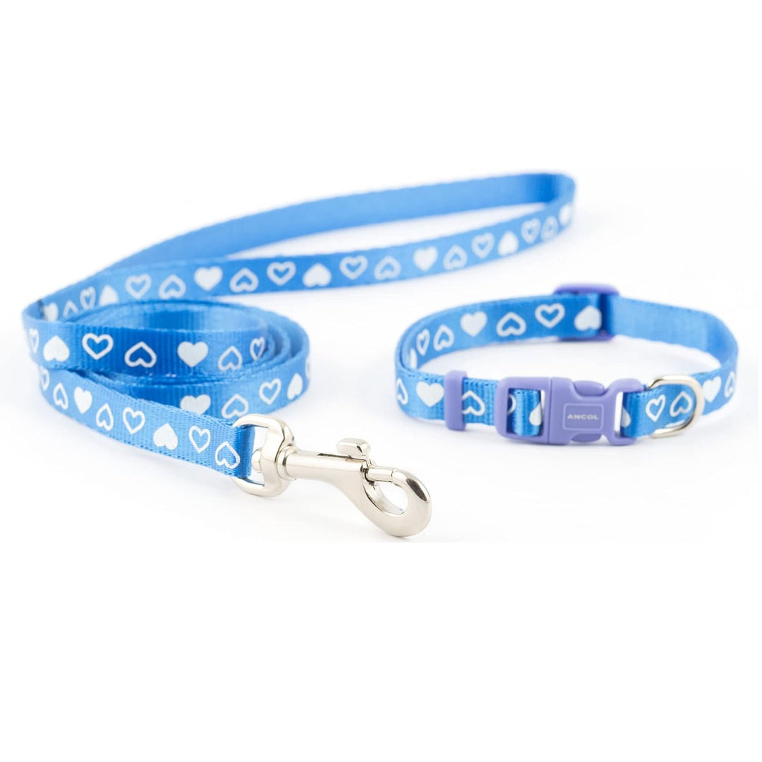 The Ancol Small Bite Heart Collar Lead Set in Blue#Blue