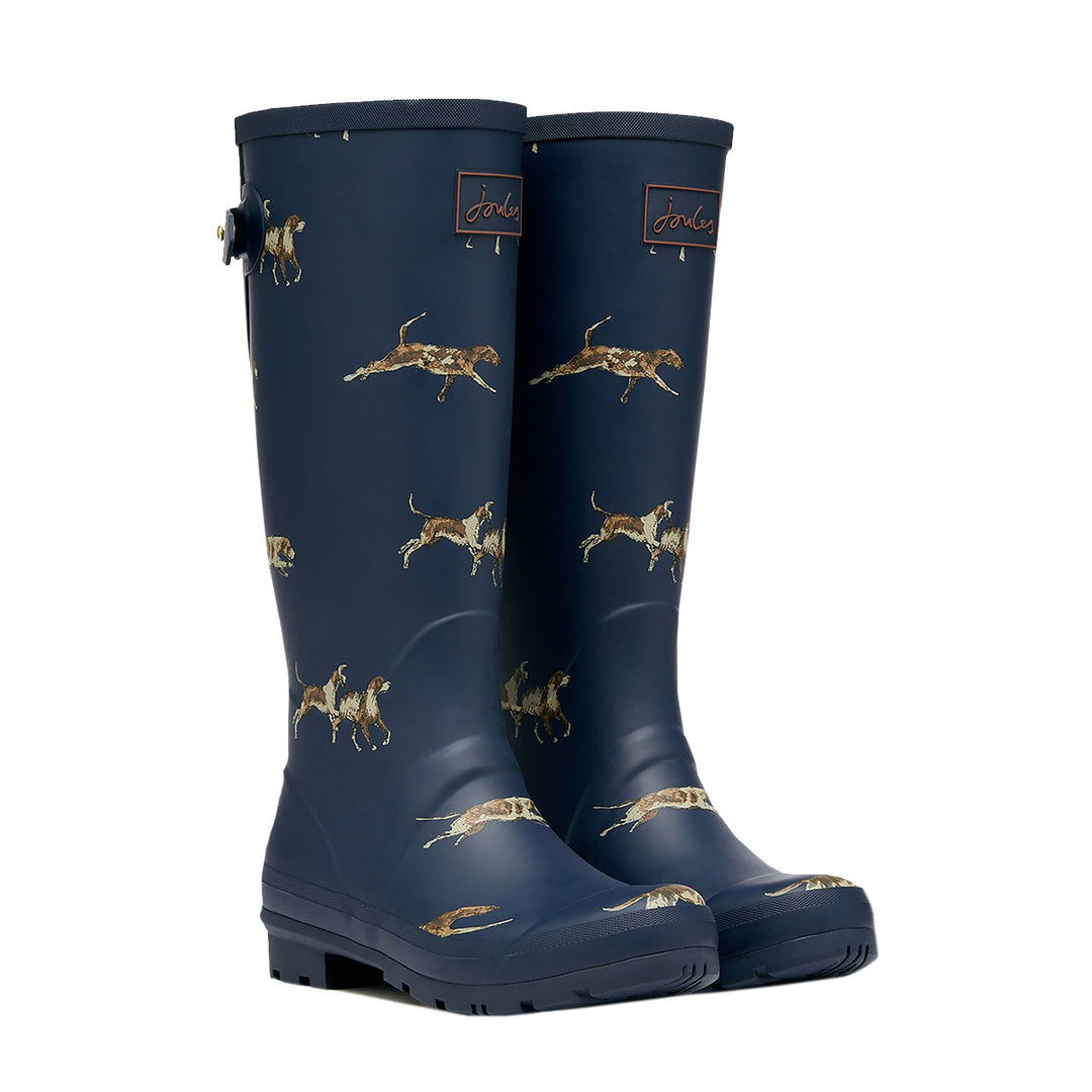 Joules Ladies Welly Print Wellies - Navy Dogs