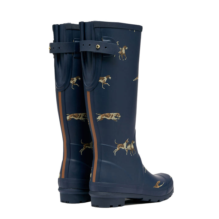 Joules Ladies Welly Print Wellies - Navy Dogs