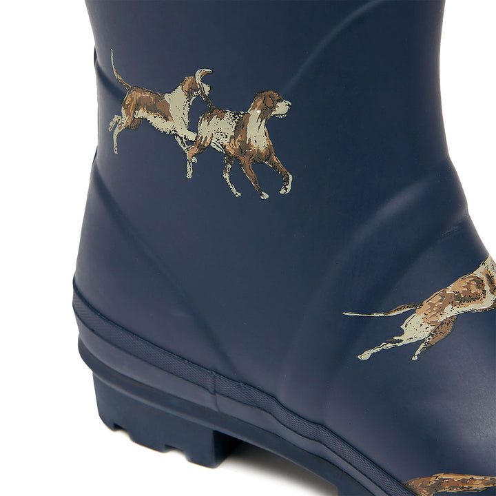 Joules Ladies Welly Print Wellies - Navy Dogs
