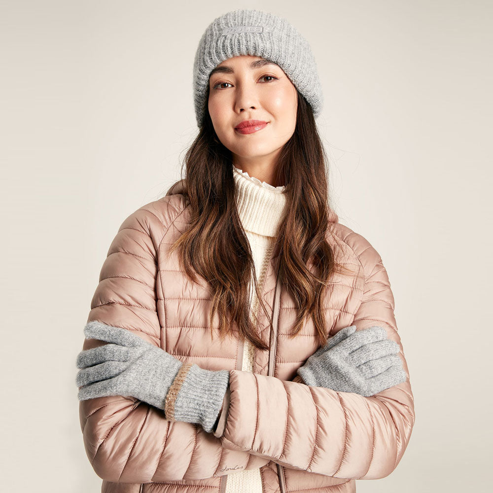 The Joules Ladies Eloise Knitted Gloves in Light Grey#Light Grey