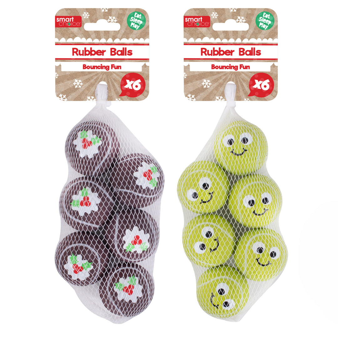 Smart Choice Festive Rubber Balls Dog Toy 6 PK