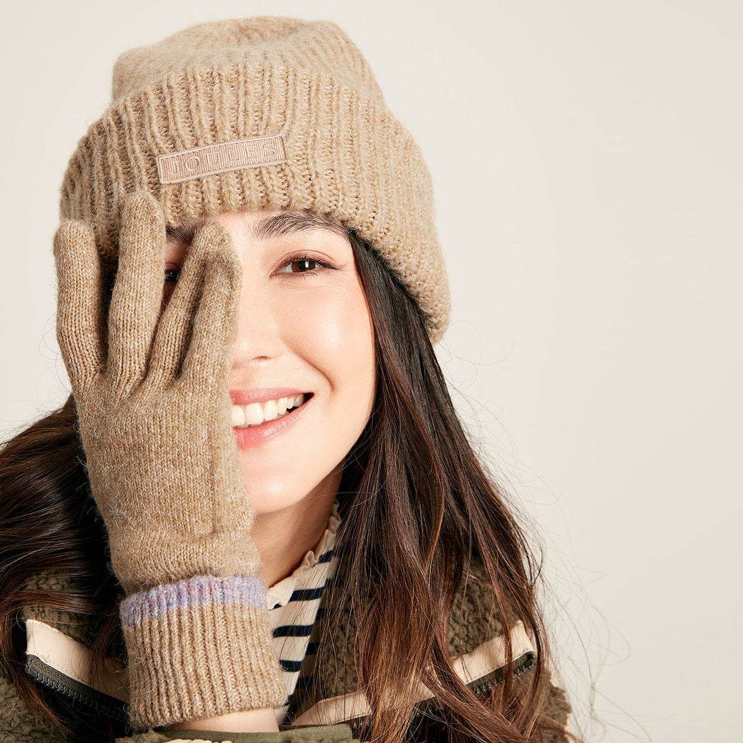 The Joules Ladies Eloise Knitted Gloves in Cream#Cream