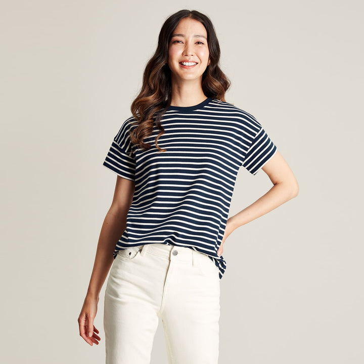 The Joules Ladies Striped Macey Top in Navy Stripe#Navy Stripe