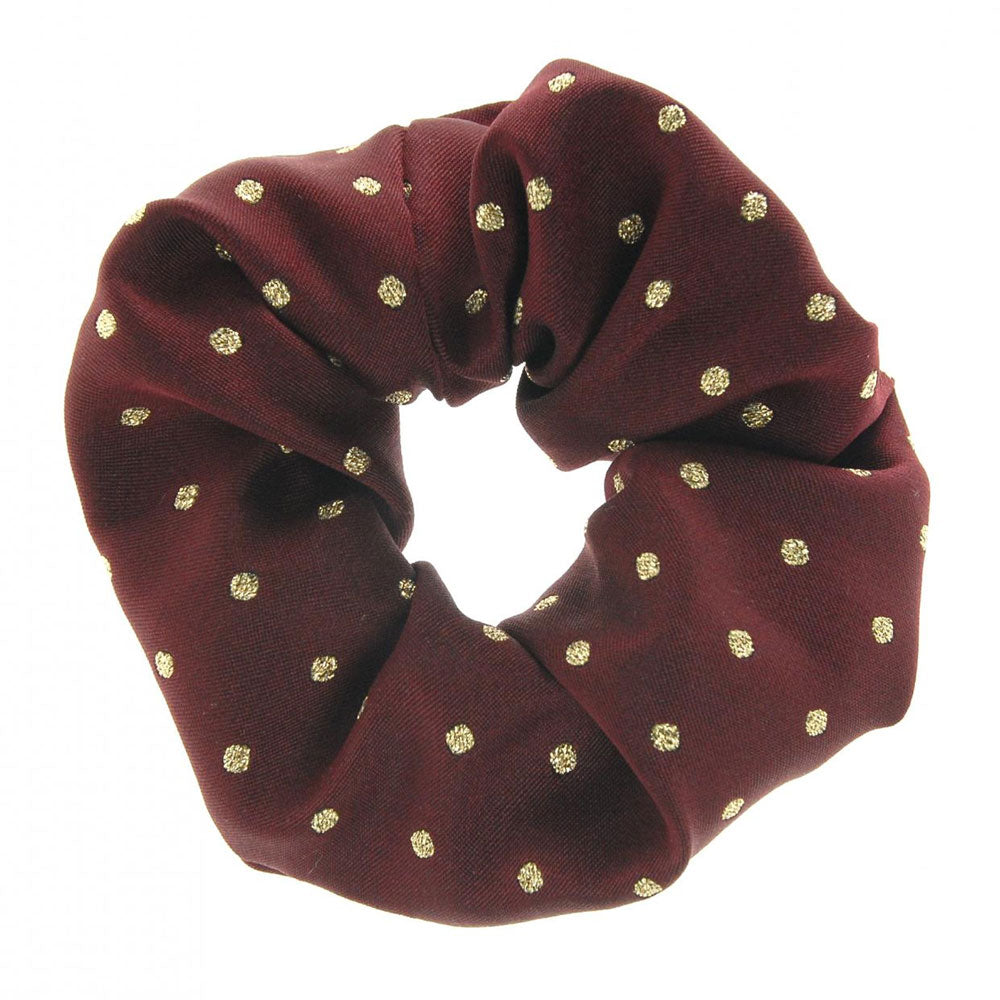 The ShowQuest Lurex Spot Scrunchie in Burgundy#Burgundy