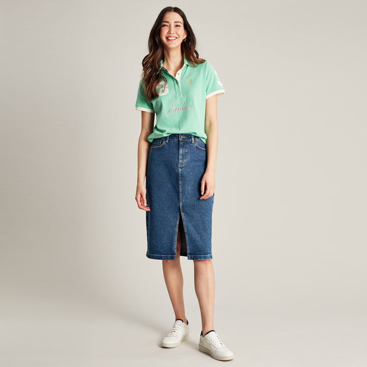 The Joules Ladies Taylor Split Denim Skirt in Dark Blue#Dark Blue