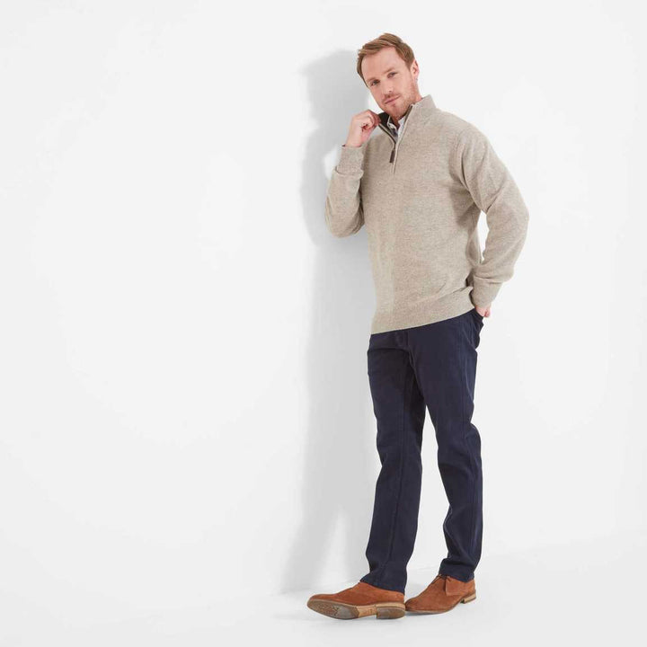 The Schoffel Mens Lambswool 1/4 Zip Jumper in Beige#Beige