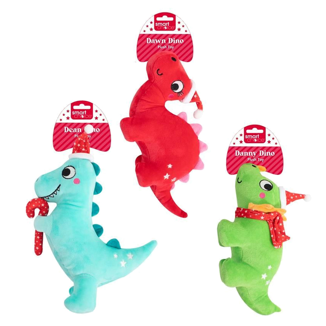 Smart Choice Christmas Squeaky Plush Dinosaur Dog Toy
