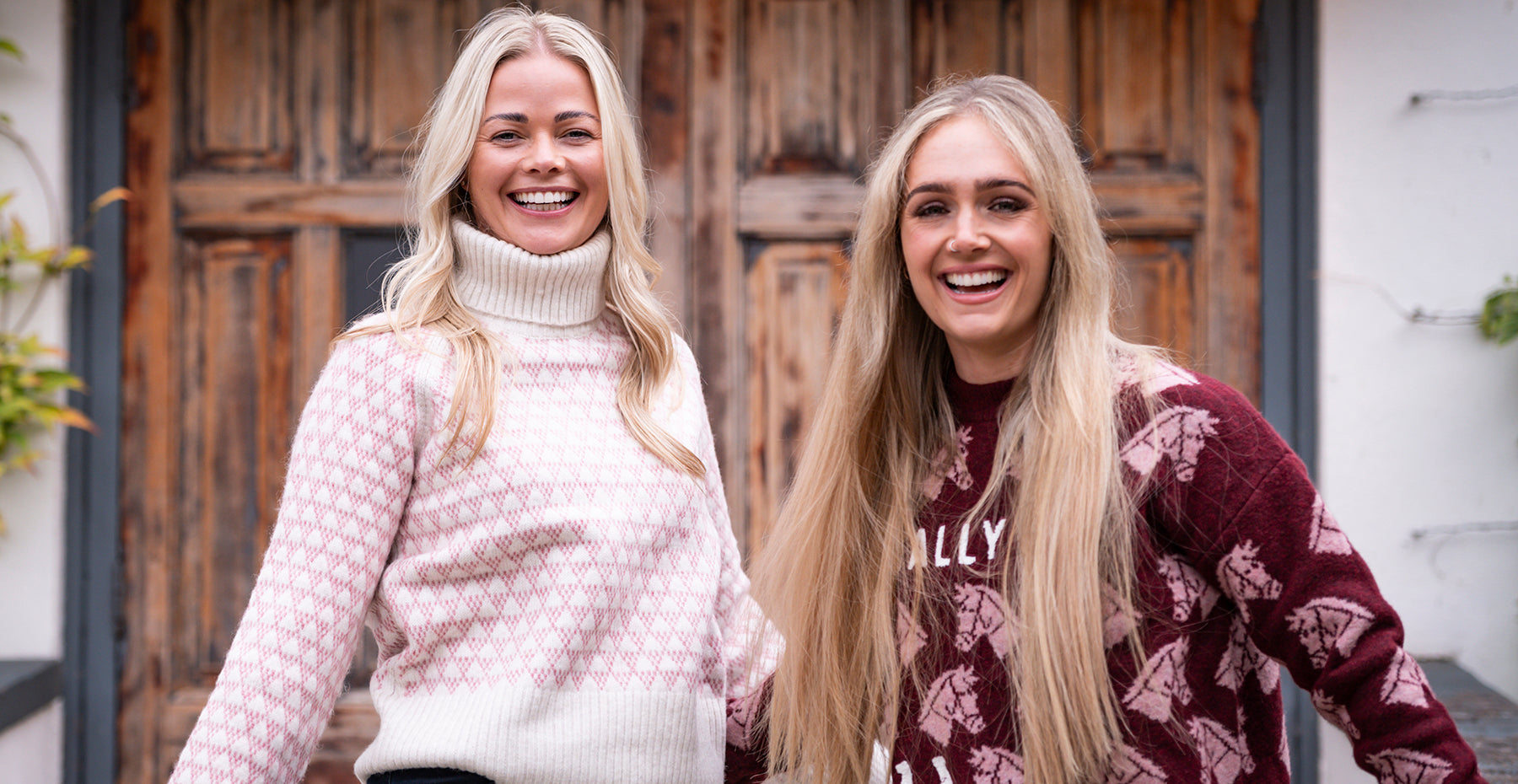 Two women wearing Joules jumpers