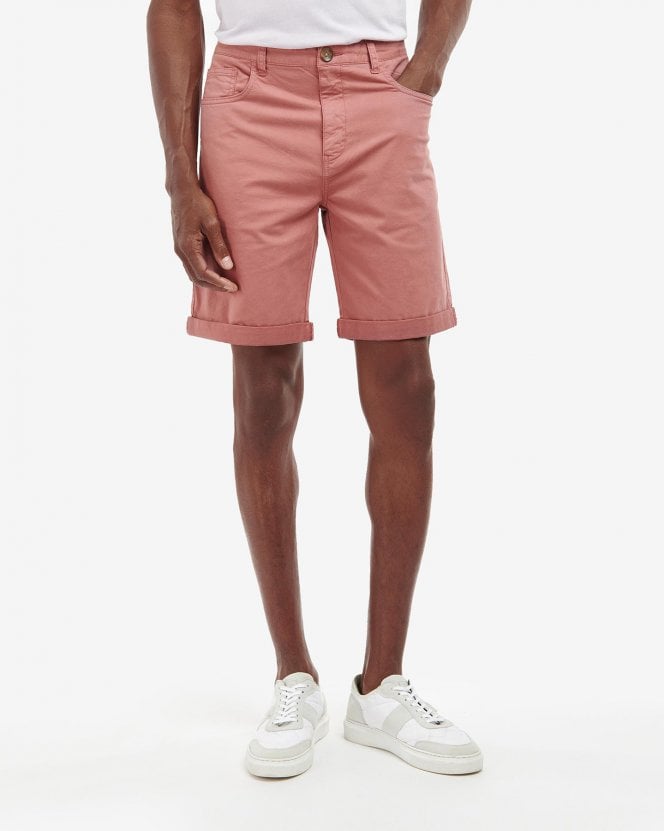 Barbour Mens Overdyed Twill Shorts#Light Red