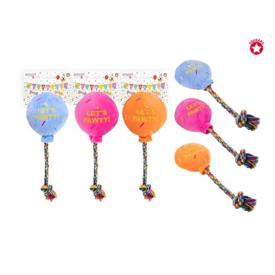 Smart Choice Squeaky Birthday Balloon Rope Dog Toy