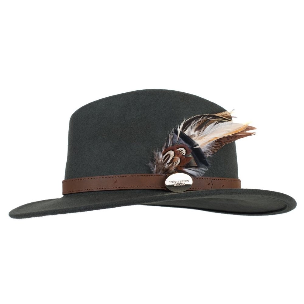 The Hicks & Brown Suffolk Fedora with Gamebird Feathers in Green#Green