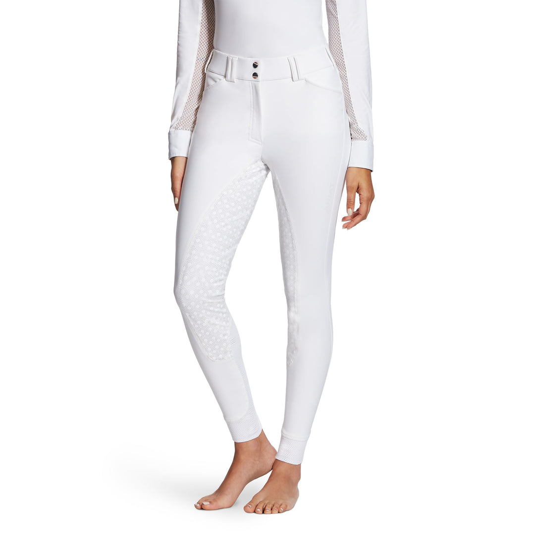 The Ariat Ladies Tri Factor Grip Full Seat Breech in White#White