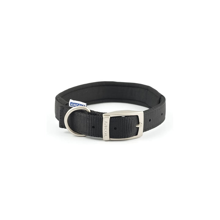 The Ancol Nylon Padded Dog Collar in Black#Black