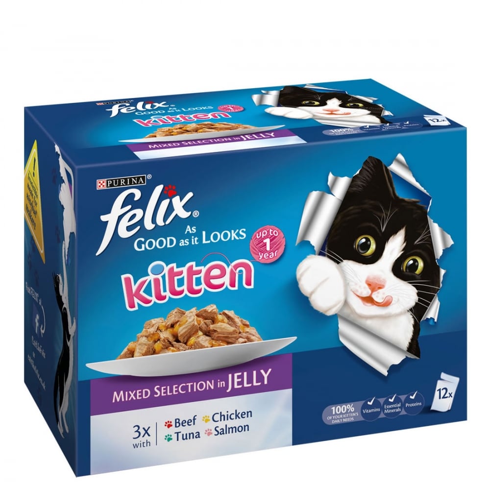 Felix As Good As It Looks Kitten Mixed Selection in Jelly Cat Food (12x100g Pouches) 12 x 100g