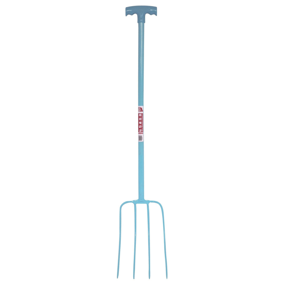 The Faulks T Grip 4 Prong Manure Fork in Blue#Blue