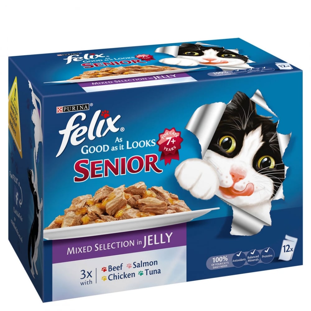 Felix As Good As It Looks Senior Mixed Selection in Jelly Cat Food (12x100g Pouches) 12 x 100g