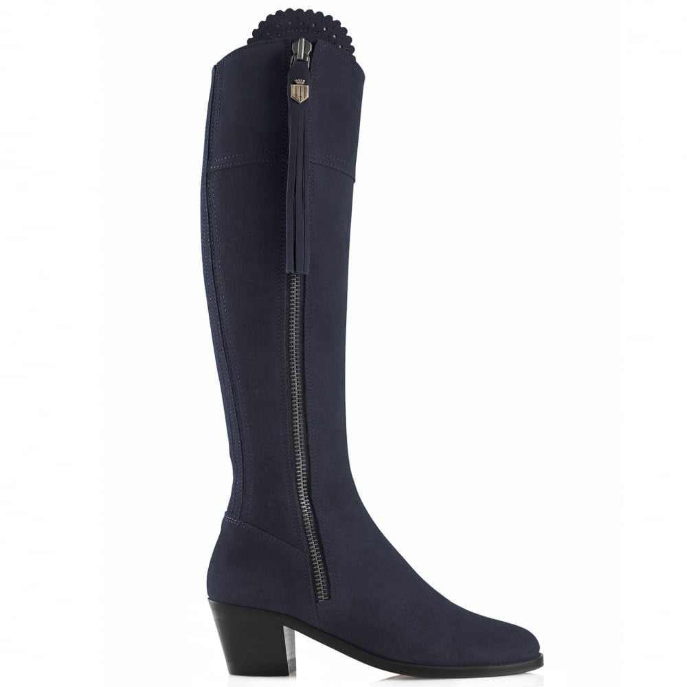 The Fairfax & Favor Ladies Regina Suede Heeled Boot in Navy#Navy